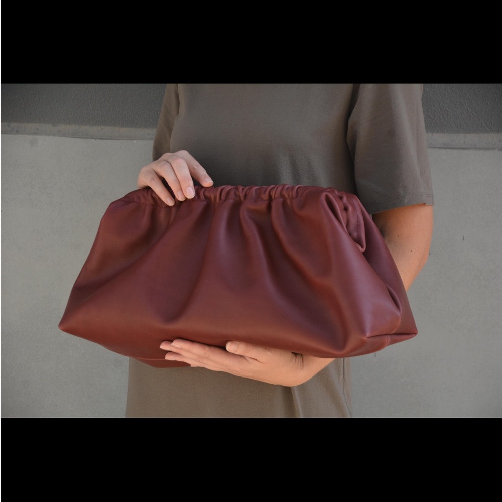 Elegant genuine leather burgundy dumpling clutch, large cloud bag, oversized